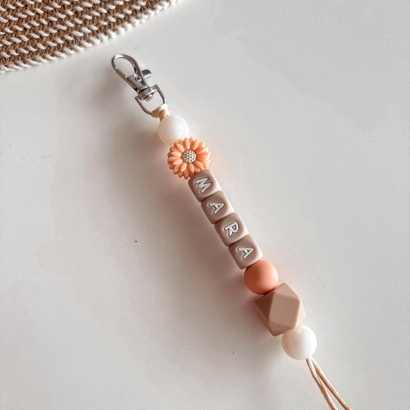 Sleutelhanger met naam - Bloem zalm - Mini Dulce