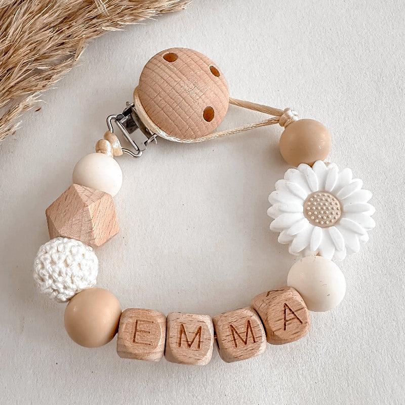 Speenkoord met naam - bloem naturel | MiniDulce - Mini Dulce