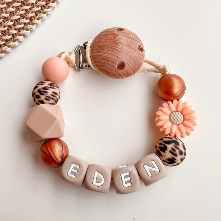 Speenkoord met naam - brons leopard bloem | MiniDulce - Mini Dulce