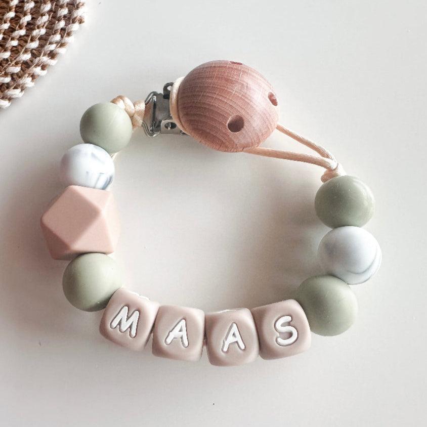 Speenkoord met naam - marmer groen | MiniDulce